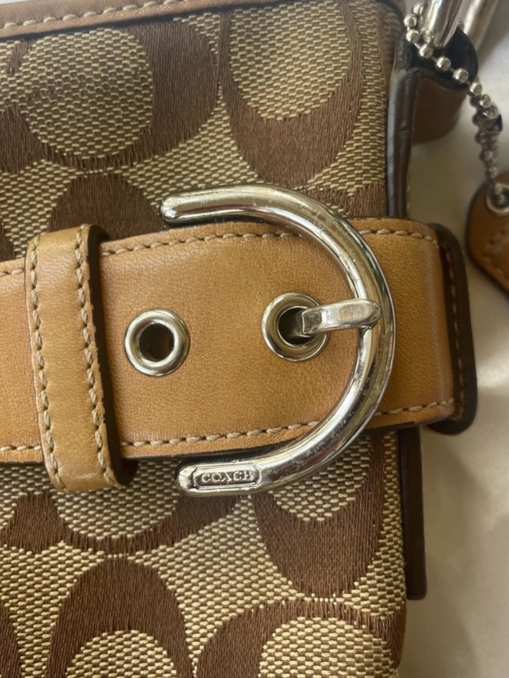 Coach Brown Tan Signature Canvas Shoulder Bag with Leather Trim - Picture 5 of 8